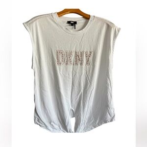 DKNY White Tank Top with Embellished Logo